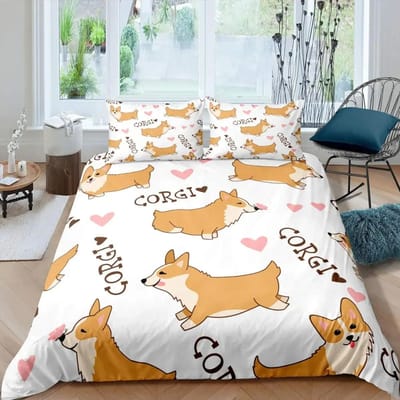 Kinderen Corgi Hond Beddengoed Set King Queen Size Schattige Puppy Dekbedovertrek Set Cartoon Huisdier Dier Dekbedovertrek Microfiber Dekbedovertrek 70x133cm