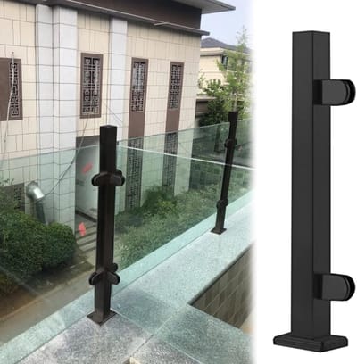 Glazen Balustrade Paal - RVS Railing Post - Veiligheid Creëren - Borstelafwerking Glad - 90 cm Hoogte - Zwart