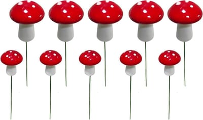 10Pcs Rode Tuin Stakes Paddestoel Miniaturen Indoor Outdoor Silhouet Fairy Tuin Gazon Yard Decoraties Gazon Inzet Craft Outdoor Decor