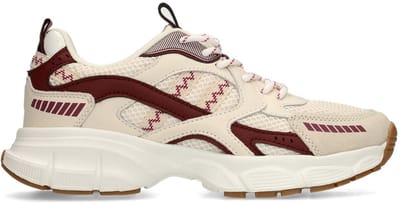 Manfield - Dames - Beige mesh sneakers met burgundy details - Maat 36
