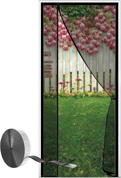 Magnetische vliegenhordeur75x190cm Magnetisch vliegengordijn, volledig frame, klittenbandsluiting, zelfklevende montage, geen boren, voor balkondeur, woonkamer, patiodeur,zwart