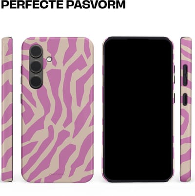 Casetastic hoesje geschikt voor Samsung Galaxy S24 - Dubbellaagse bescherming - Zebra Roze Magenta Flow - Fashion Case - Lila Zand