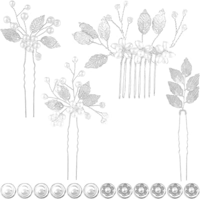 Dailygoods- Bruidshaaraccessoires 16 Stuks - Zilveren Haarspeldjes/Parel Twist Clips - Bloemenhaarstukken - Haaraccessoires Bruid/Bruidsmeisje - Elegante Styling voor Feestelijke Gelegenheden