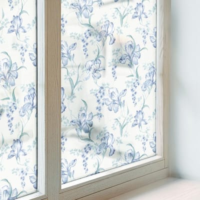 Coloray Privacy Folie Raam - Blauwe bloemen Anti inkijk Raamfolie Glas in Lood - 200x116 cm - Blauw Melkglas Folie - Zonwerende Raamfolie - Voor de slaapkamer, woonkamer en hal. - Privacy Folie Raam Glas in Lood