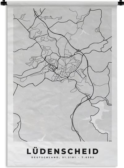 Wandkleed - Wanddoek - Plattegrond - Kaart - Duitsland - Lüdenscheid - Stadskaart - 120x180 cm - Wandtapijt