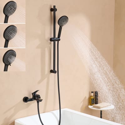 Auralum Max Opbouw Badkraan Complete Set - Badkraan met Handdouche & Glijstang - RVS Doucheset - 70 cm Verstelbare Douchestang - 3 Functies Douchekop - Eenvoudige Wandmontage - Zwart