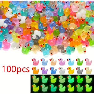 100 stuks Luminous Mini Eenden voor knutselen en tuin landschap - Glow in the Dark Eenden - Decoratieve Hars Eenden - Kleine Resin Eenden-doe-het-zelf potdecoratie (veelkleurig)