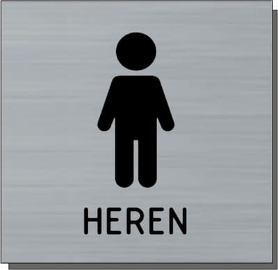 Deurbordje XL - bordje - Heren toilet wc - vierkant met RVS look