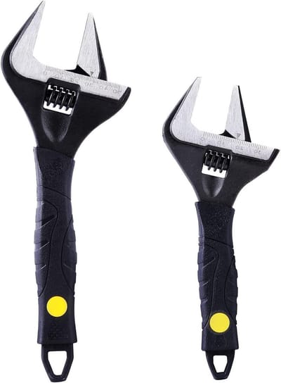 Sharp-tec Verstelbare moersleutel 2-delig, diepe kaak brede opening, warmtebehandeld chroom vanadium staal zwart oxide afwerking, zware loodgietersleutel set, 6 inch/165mm en 10 inch/265mm
