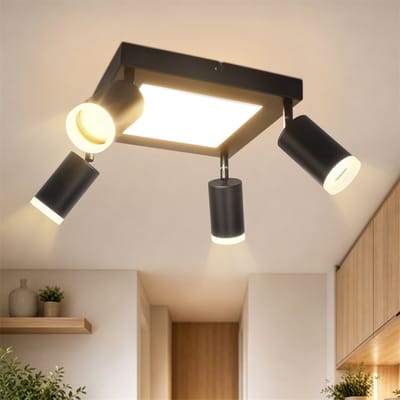 NETTLIFE Opbouwspot LED - 1-lichts - GU10 Fitting - zwart - vierkant - 330° draaibar Plafondspot - 3000K Warm Wit Licht - 20W - Moderne Keukenlamp - Metaal - voor Slaapkamer | Hal | Woonkamer - L 25cm