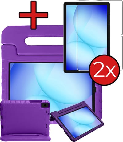 Hoesje - Geschikt voor Samsung Galaxy Tab A11 Plus / A9 Plus - Met 2x Screenprotector - Kinderhoes - Shockproof Bumper - Kidsproof Case - Tablethoes - Kinder Hoes Cover - Paars