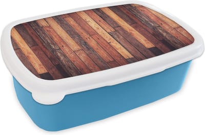 Broodtrommel Blauw - Lunchbox - Brooddoos - Plank - Vintage - Patroon - 18x12x6 cm - Kinderen - Jongen