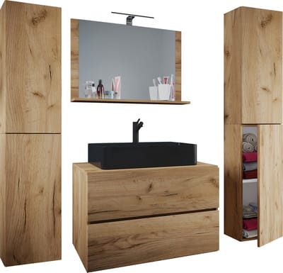 5-delig wastafelmeubel Badmeubelset Wastafel Lendas BL Breedte 80 cm XL Lade