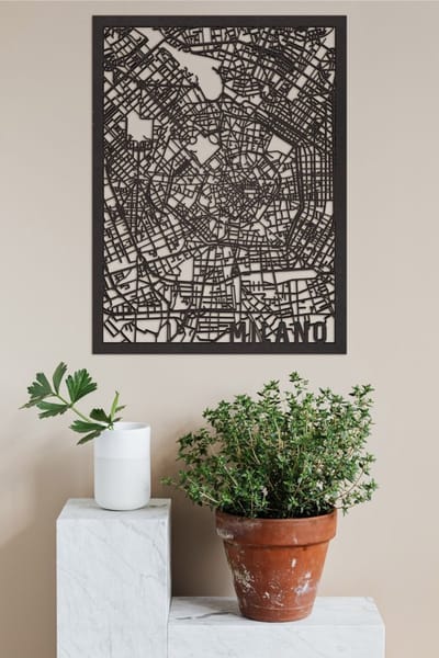 Houten Stadskaart Milano Zwart Mdf 30x40cm Wanddecoratie Voor Aan De Muur City Shapes