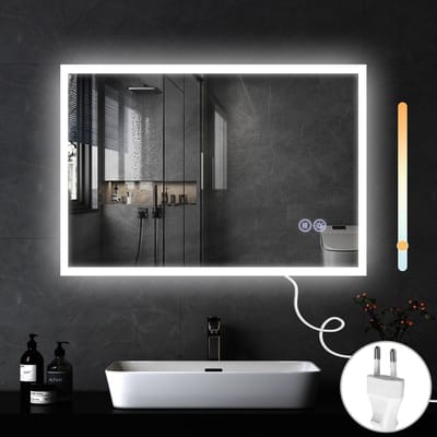 NETTLIFE Badkamerspiegel met LED Verlichting - 100x60cm - Dimbaar 3000K-6500K - LED Wandspiegel - Explosiebestendig glas - Badkamerspiegel met aanraakspiegel - Nikkel