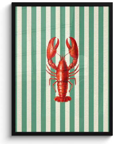 Poster in lijst - Fotolijst 50x70 cm - Posters - Kreeft - Strepen - Realistisch - Zomers - Posterlijst zwart - Decoratie - Wanddecoratie woonkamer - Muurdecoratie slaapkamer