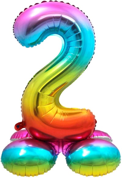 Folat - Cijfer 2 Rainbow met Standaard - 72 cm