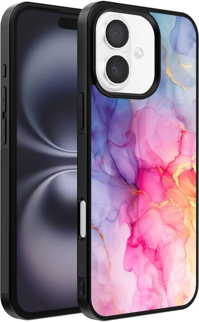 Smartphonica Telefoonhoesje Geschikt voor iPhone 16 Plus met marmer opdruk - TPU backcover case marble design - Regenboog geschikt voor iPhone 16 Plus