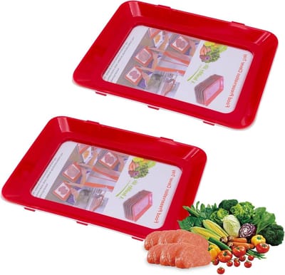 Vacuum voedselopslag tray met elastische folie, vershoudbak voor koelkast, stapelbaar en herbruikbaar, ideaal voor voedselorganisatie in de keuken, 2 stuks