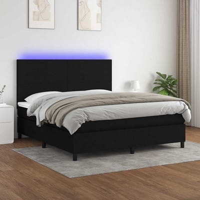 vidaXL - Boxspring - met - matras - en - LED - stof - zwart - 160x200 - cm