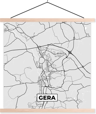 Posterhanger incl. Poster 40x40 cm - Schoolplaat - Duitsland - Plattegrond - Kaart - Gera - Stadskaart - Textielposter - Blanke latten - Stadskaart