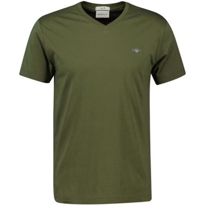 Gant T-Shirt Fine Shield Embroidery Uni V-Neck Mosgroen / male