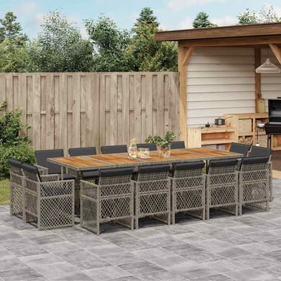vidaXL - 15-delige - Tuinset - met - kussens - poly - rattan - grijs
