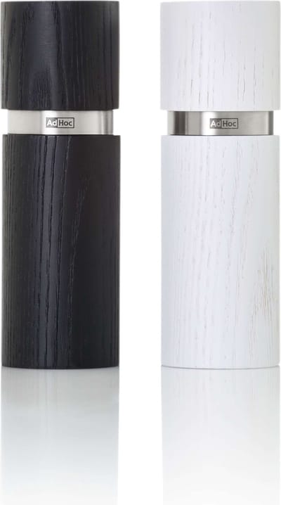 AdHoc Textura Peper- & Zoutmolen Set – 2-delig – 15 cm – Zwart & Wit – Essenhout – CeraCut Keramisch