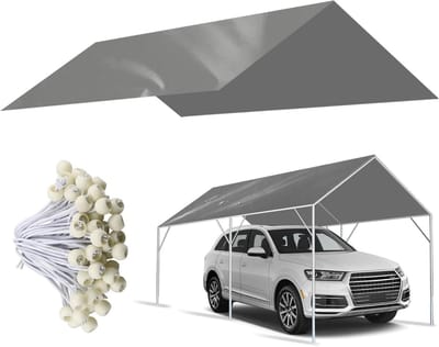 Carport Vervanghoes - Tentzeil Garage - Voertuig Beschermen - Waterproof UV Bestendig - 3.6 x 6.1 meter - Grijs