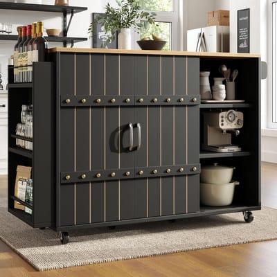 Keukenwagen met schuifdeuren en inklapbaar werkblad: mobiele serveerwagen met 3 laden, kruidenrek en handdoekhouder, ideaal voor keuken en woonkamer, 110 x 42 (70) x 90 cm, 4 wielen