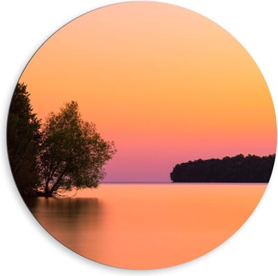 Dibond Wandcirkel - Oranje/Roze Lucht - 80x80cm Foto op Aluminium Wandcirkel (met ophangsysteem)
