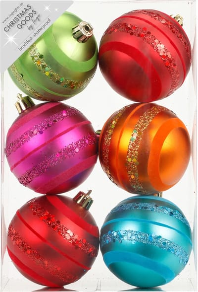 Inge goods Kerstballen - 6x stuks - gekleurd met glitters - kunststof - 8 cm - kerstversiering