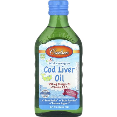 Noorse Wild voor Kinderen, Kabeljauwleverolie + Vitamine A & D3, Kauwgom, 250 ml (8.4 fl oz)