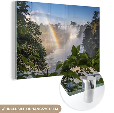 ® Glasschilderij 180x120 cm - Schilderij acrylglas - Regenboog in het landschap van het Nationaal park Iguazú in Zuid Amerika - Foto op glas - Muurdecoratie woonkamer - Wanddecoratie slaapkamer - Schilderijen