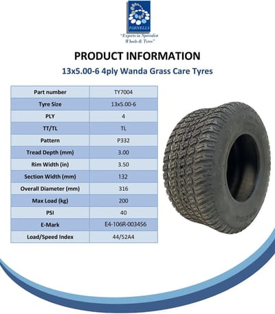 2 - 13x5.00-6 4 stuks Wanda P332 grasbanden TL & 13x5.00-6 TR13 met binnenband
