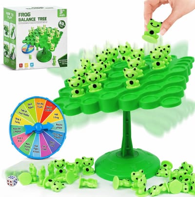 Kikker Balansspel – Frog Balance Tree Bordspel – 50 Kikkers met Dobbelsteen & Draaischijf – Interactief Evenwichtsspel – Montessori Speelgoed – 13 x 13 x 16 cm – Vanaf 6 Jaar