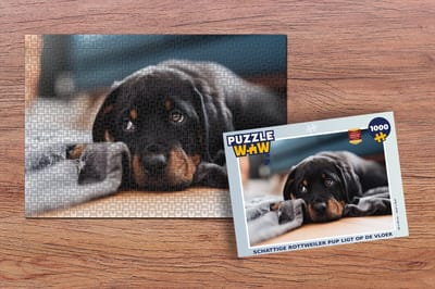 Puzzel Schattige Rottweiler pup ligt op de vloer - Legpuzzel - Puzzel 1000 stukjes volwassenen
