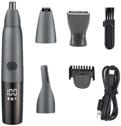 Neushaartrimmer voor heren, 4-in-1 neushaartrimmer met led-display, USB-oplaadbaar, oorhaartrimmer, wenkbrauwen, gezichtshaartrimmer voor mannen en vrouwen, IPX7 waterdicht