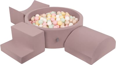 KiddyMoon Foam speeltuin PPZP-OK30D-134 met ballen heather: pastelbeige-pastelgeel-wit-mint-poederroze 200 zwembad/oprit L/helf L/trap