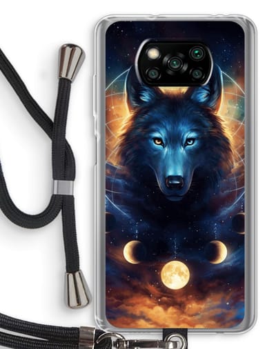 Case Company® - Hoesje met koord geschikt voor Poco X3 Pro hoesje met Koord - Wolf Dreamcatcher - Telefoonhoesje met Zwart Koord - Bescherming aan alle Kanten en Over de Schermrand