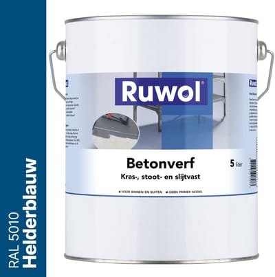 Ruwol Betonverf Helderblauw (RAL 5010) 5 liter - Voor binnen en buiten - Alle kleuren - Kras-, stoot- en slijtvaste verf voor beton en steen - Betonverf voor buiten