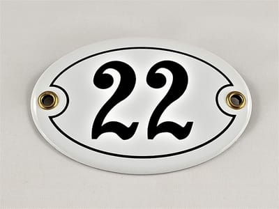 Huisnummer Bord - Nummer 22 - Huis Identificatie - Handgemaakt Design - Ovaal Formaat - Wit Zwart