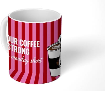 Mok - Koffiemok - Roze - Strepen - Koffie - Maandag - Mokken - 350 ML - Beker - Koffiemokken - Theemok