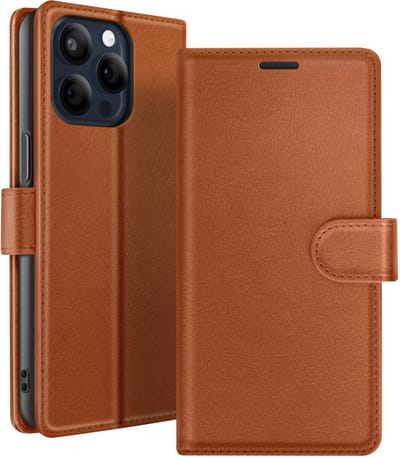 Zanae, Hoesje geschikt voor iPhone 15 Pro - Wallet Case & Magneetsluiting, Bruin