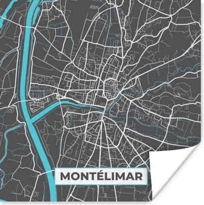 Poster Montélimar - Frankrijk - Stadskaart - Kaart - Plattegrond - 100x100 cm XXL
