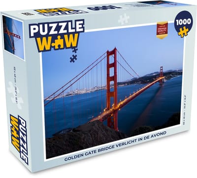 Puzzel Golden Gate Bridge verlicht in de avond - Legpuzzel - Puzzel 1000 stukjes volwassenen