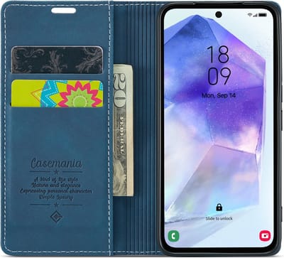 Casemania Hoesje Geschikt voor Oppo Reno 11F - Reno 11 F - Navy Blue - Dunne Portemonnee Book Case - Slim Wallet Case met Pasjeshouder