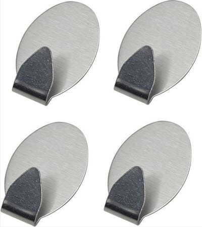Scoby - Ophanghaakjes voor handdoeken - 4 stuks - zelfklevend - roestvrij staal - 5 x 3 cm - Ovaal