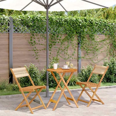 vidaXL - 3-delige - Bistroset - polypropeen - en - massief - hout - beige