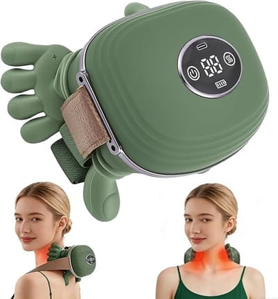 Massageapparaat voor nek en schouder, 6D grijp- en kneedkoptechnologie, 4 massageniveaus, 2 temperatuurniveaus, elektrisch massageapparaat voor thuis, kantoor en reizen, ontspanning van de spieren